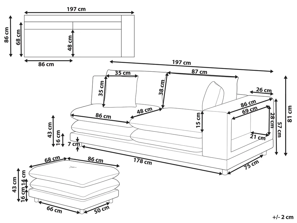 Sofa 2-Sitzer HEDEN mit Ottomane Stoff Hellbeige_950611