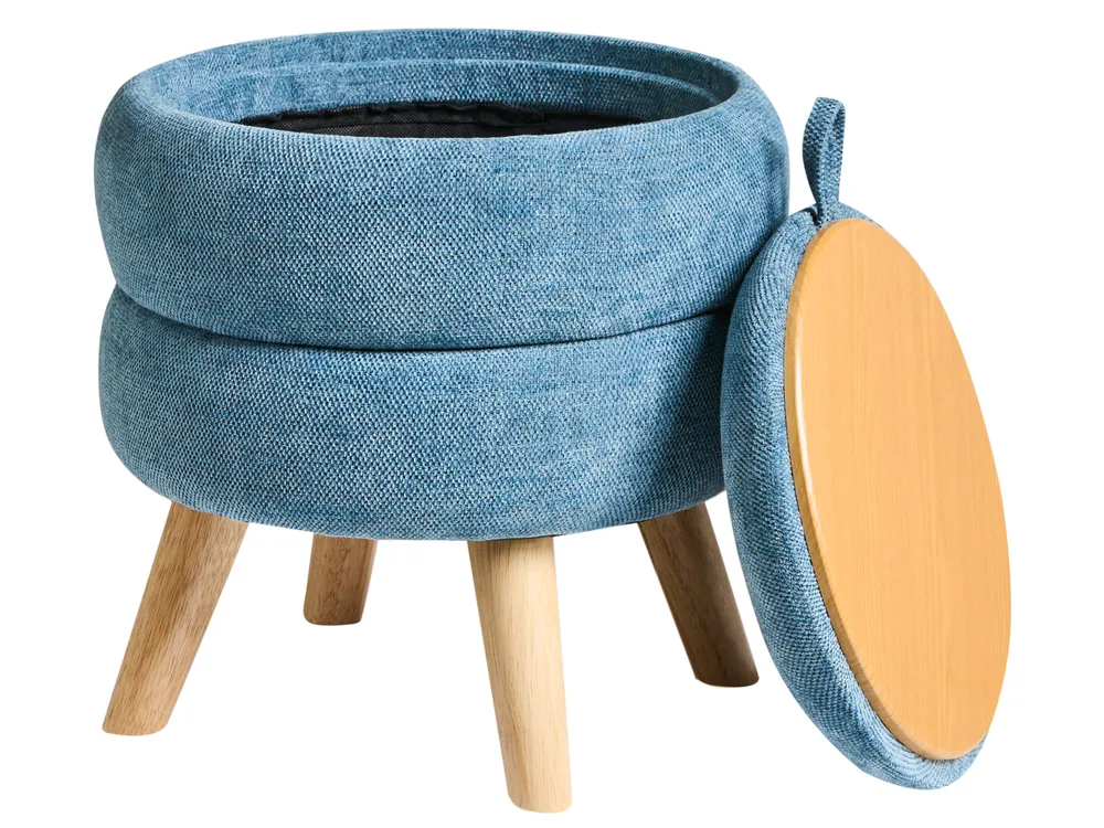 Pouf mit Stauraum HAWLEY Chenillegewebe Blau_996443