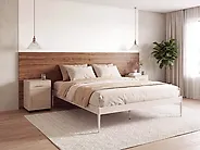 Bett mit Lattenrost Metall VAURS 160 x 200 cm Hellbeige_1165419