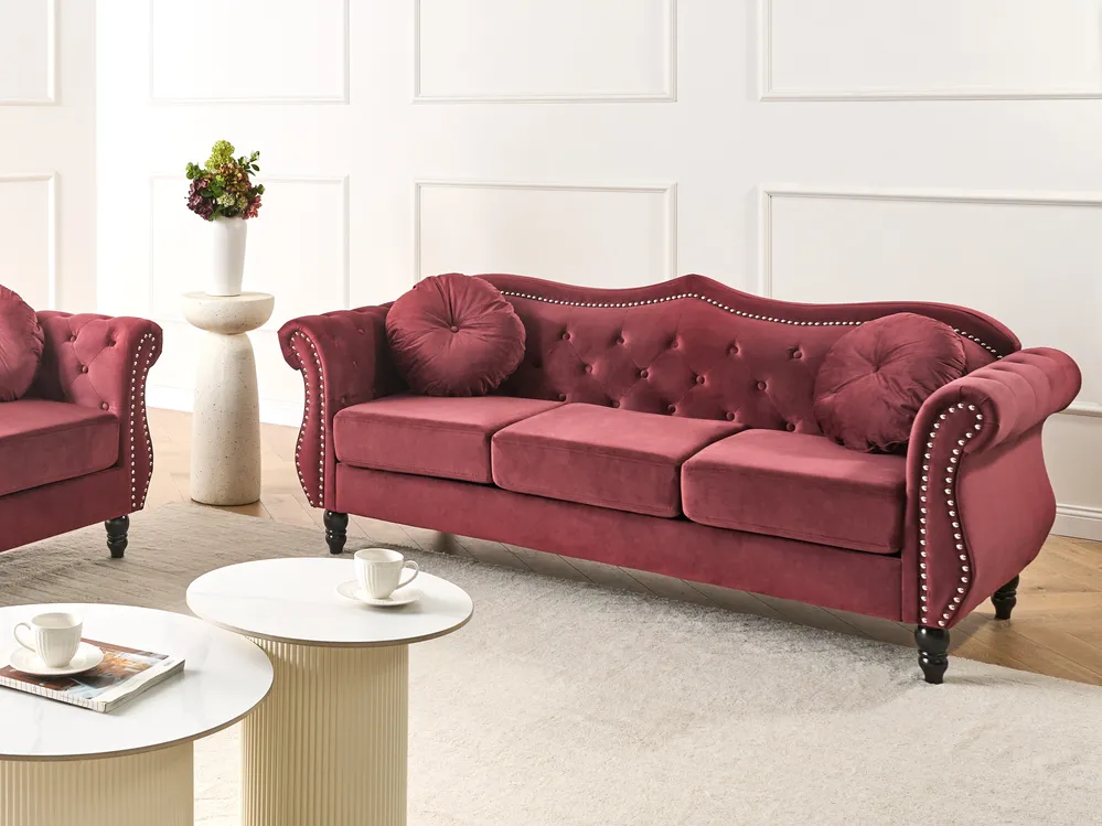 Sofa 3-Sitzer SKIEN Samtstoff Dunkelrot
