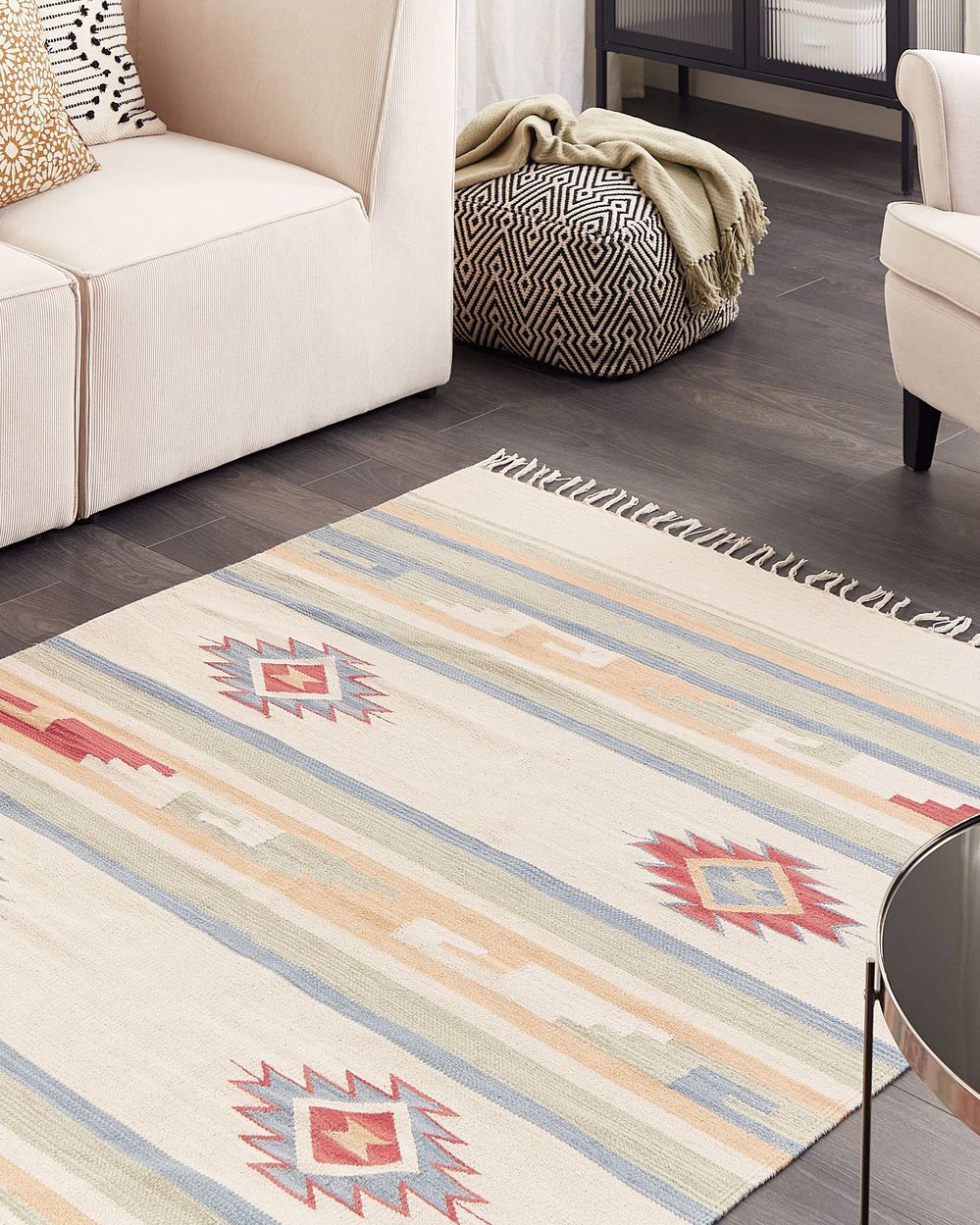 Vloerkleed APARAN Beige 140 x 200 cm Kelim Katoen