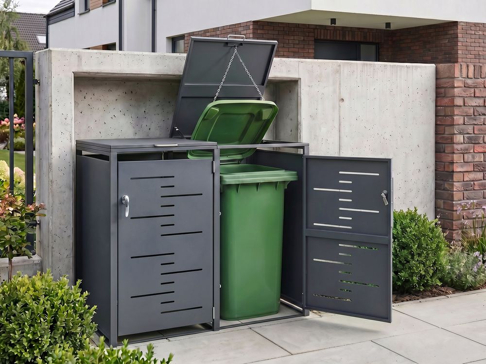 Doppel-Mülltonnenbox 480 L PERISSA Metall Dunkelgrau