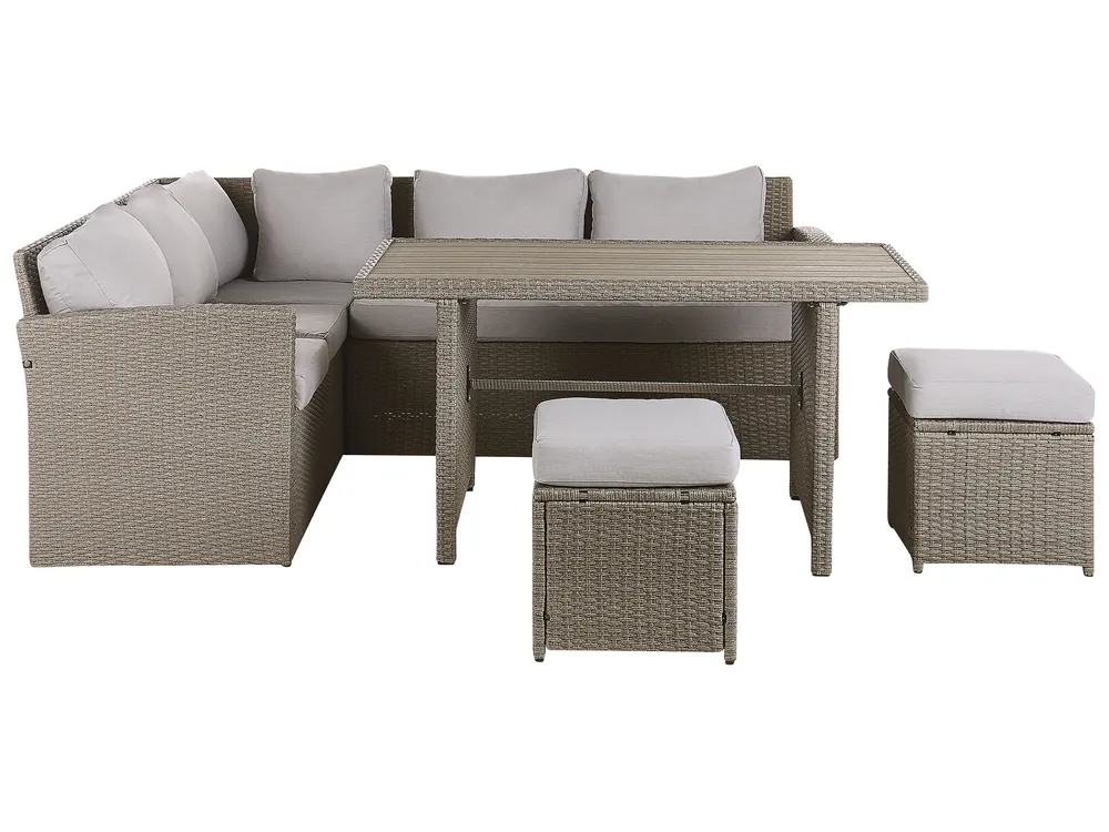 Lounge Set mit Tisch und Ottomane 5-Sitzer BARDI inkl. Kissen Polyrattan Taupe_833691