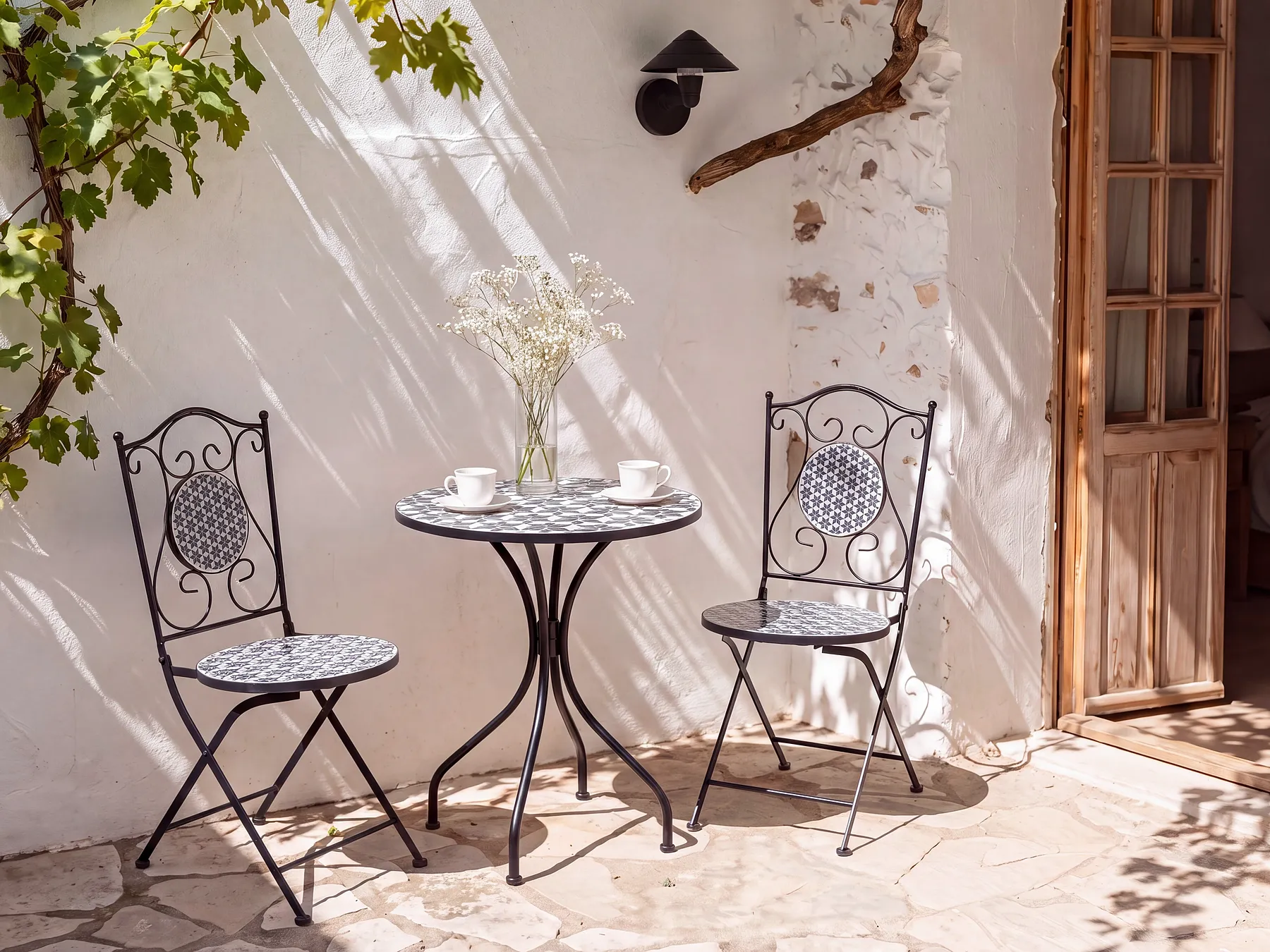 Bistro Set SIROLO Metall Weiß / Blau_1155669