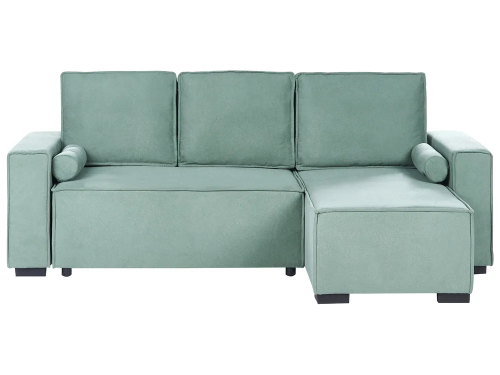 Eckschlafsofa 3-Sitzer EDANE mit Stauraum Stoff Hellgrün linksseitig