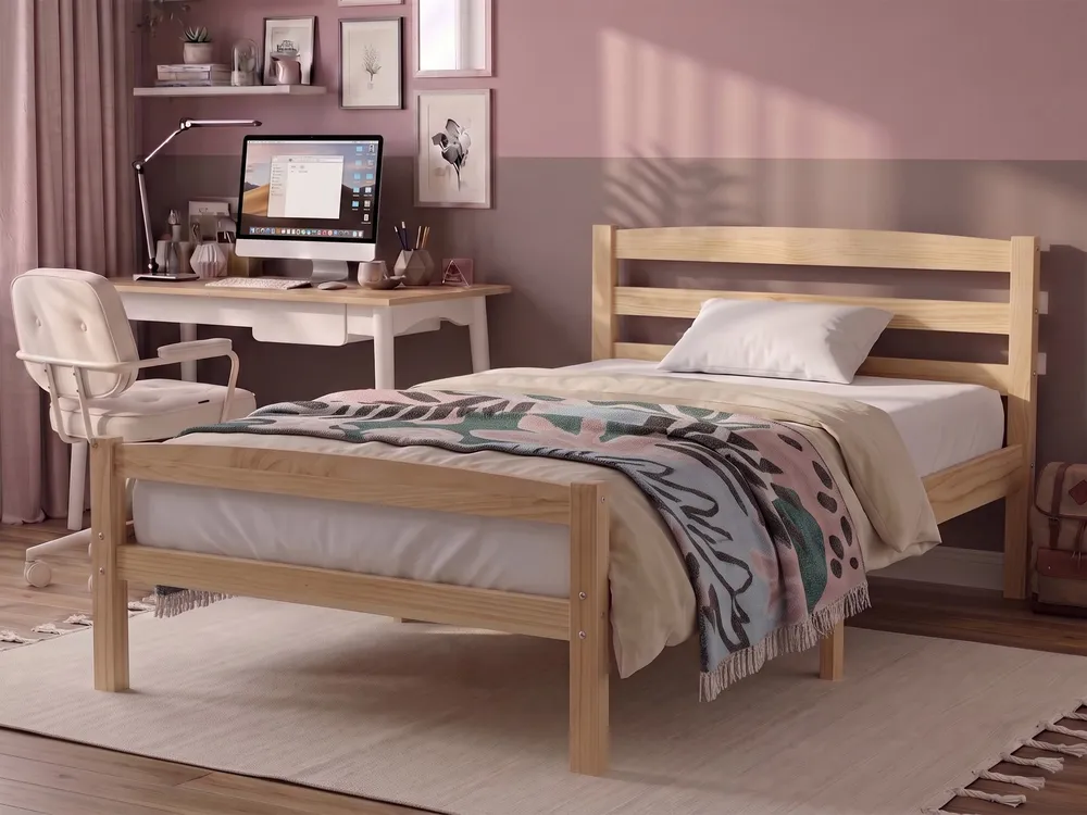 Bett mit Lattenrost Kiefernholz ECHALLON 90 x 200 cm Hellbraun