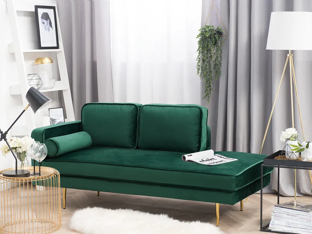 Linksseitige Chaiselongue MIRAMAS Samtstoff Smaragdgrün