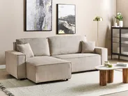 Corner Sofa Bed 3 Seater ABACKA Corduroy Beige Right Hand_896774