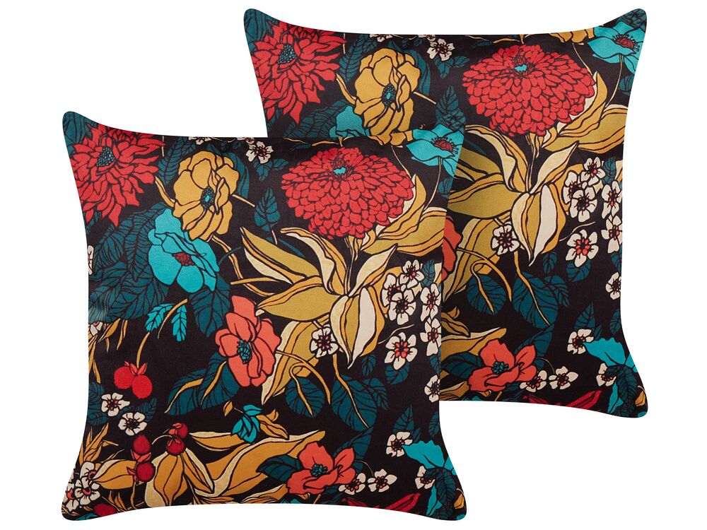 Komplet 2 okrasnih blazin PROTEA 45 x 45 cm Žamet Večbarvno cvetlični vzorec