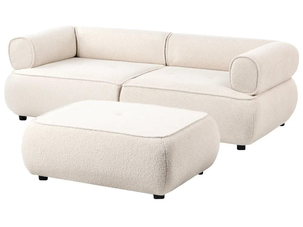 Sofa 3-Sitzer SALLA mit Ottomane Bouclé Cremeweiß_1058226