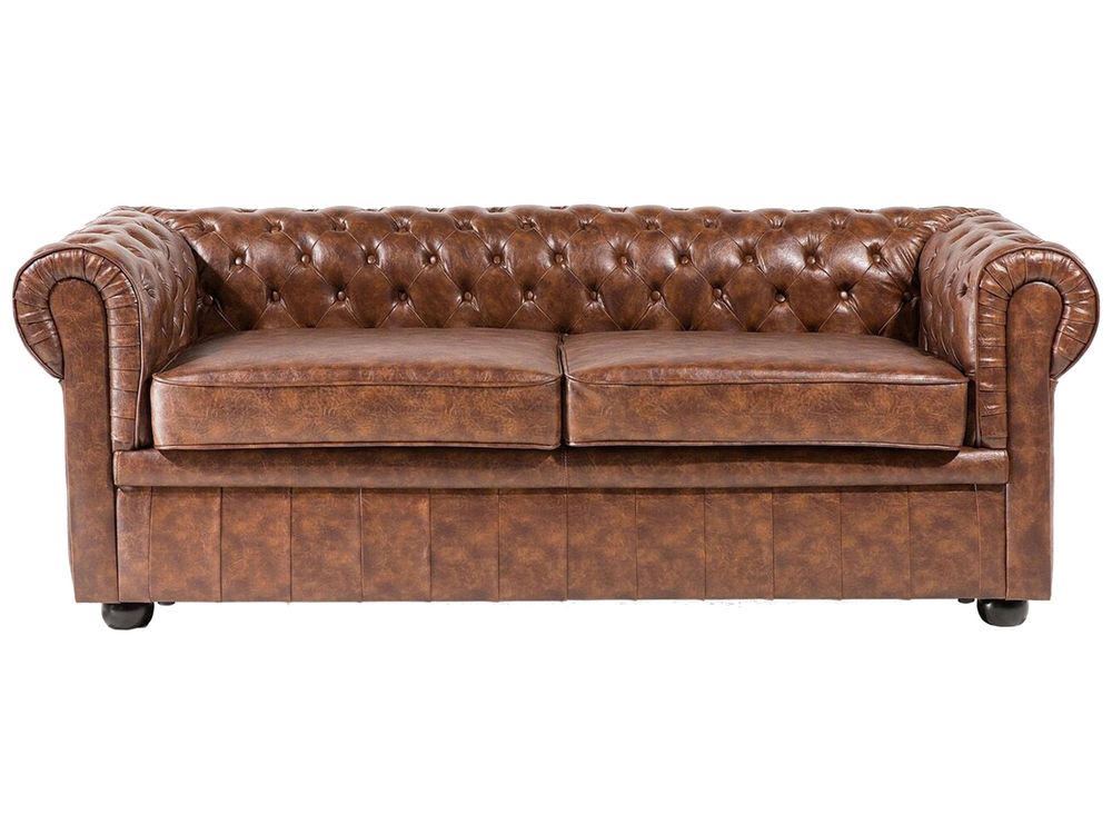 Sofa 3-Sitzer CHESTERFIELD Kunstleder Goldbraun