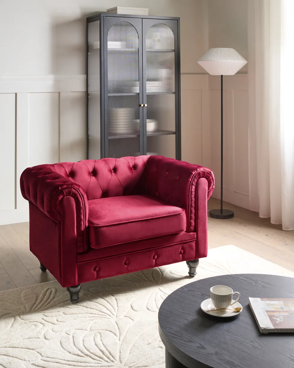 Sessel CHESTERFIELD Samtstoff Burgunderrot