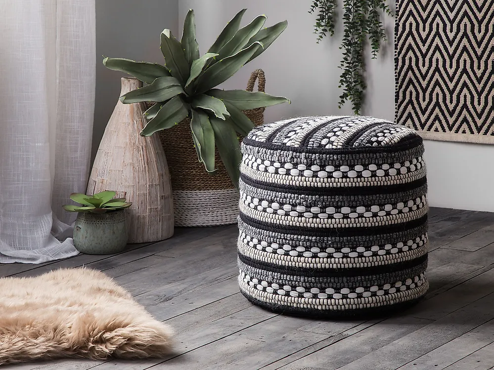 Pouf GUNTUR Wolle Schwarz / Weiß_1176406