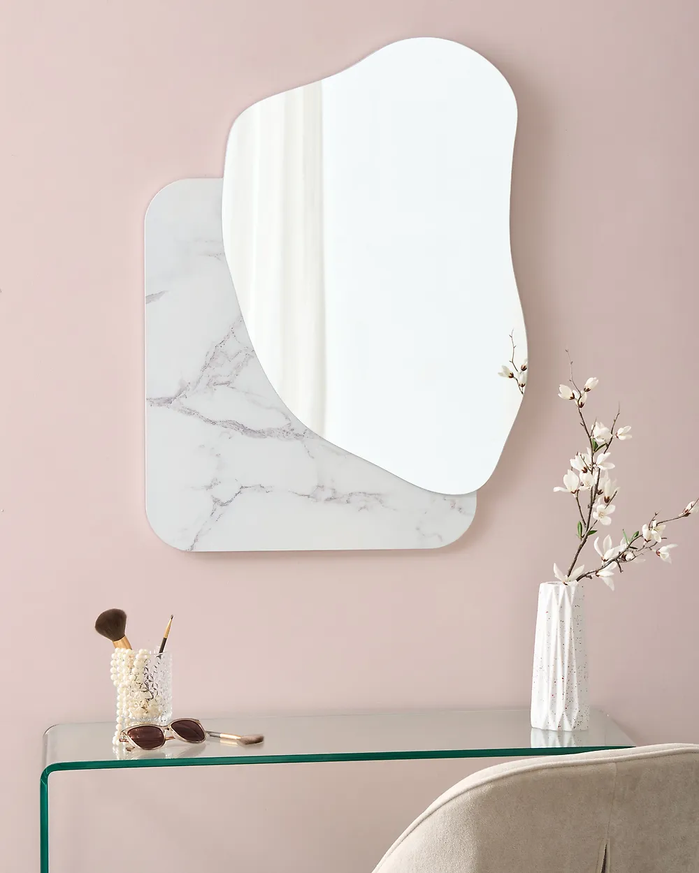 Wandspiegel ARVERT 60 cm 80 cm Weißer Marmor_1184110