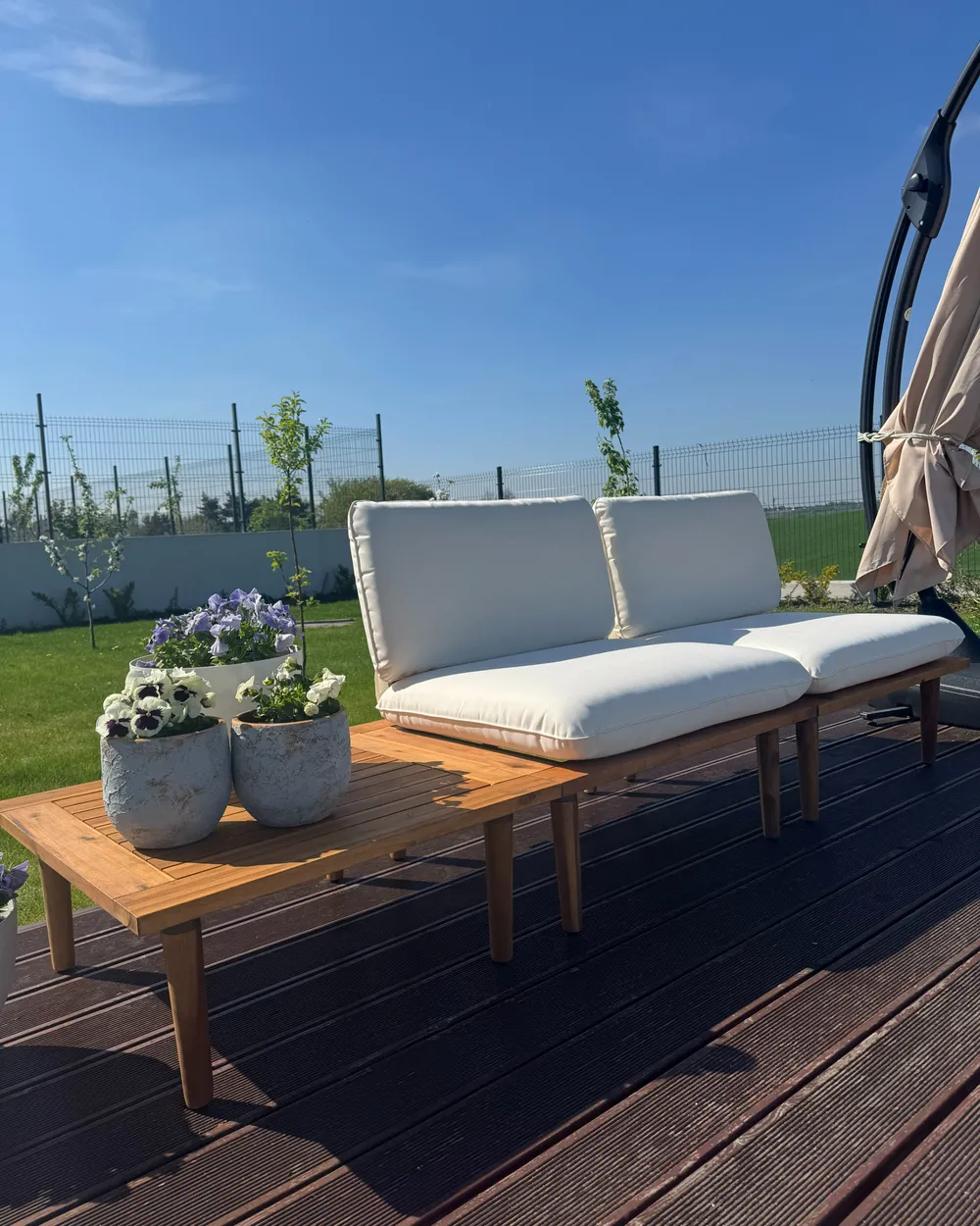 Lounge Set mit Tisch 4-Sitzer FRASCATI modular zertifiziertes Akazienholz Cremeweiß_982778