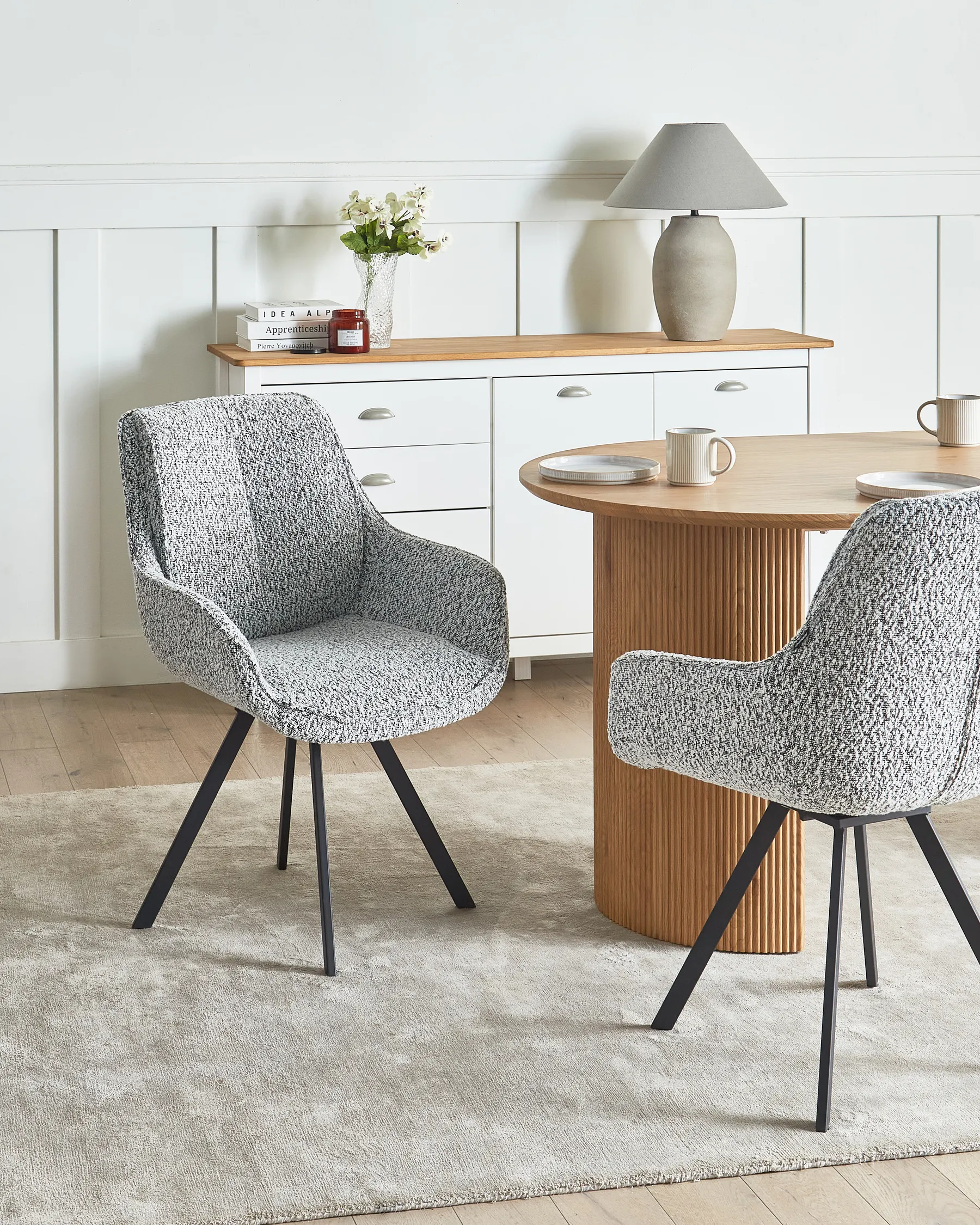 Dining Chair Swivel MARCELLUS Boucle Black/ White_965200