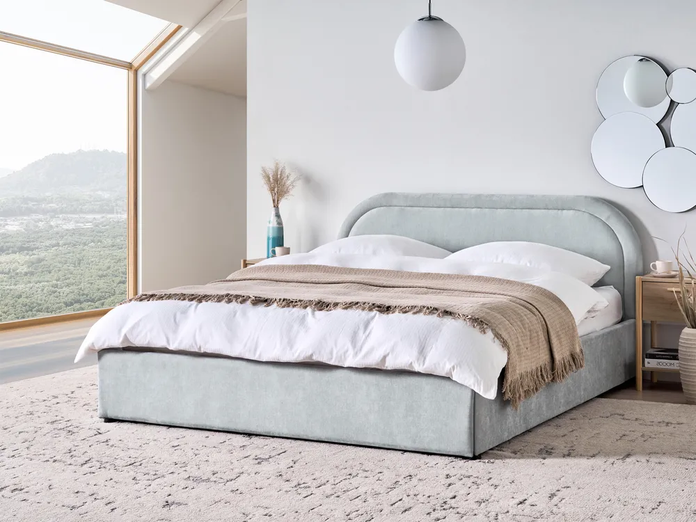 Bett mit Stauraum Stoff hellblau verschiedene Größen QUILLIEN