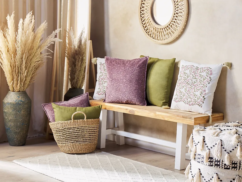 Set of 2 Decorative Cushions KALMIA 45 x 45 cm Velvet Pink Floral Pattern_1179108