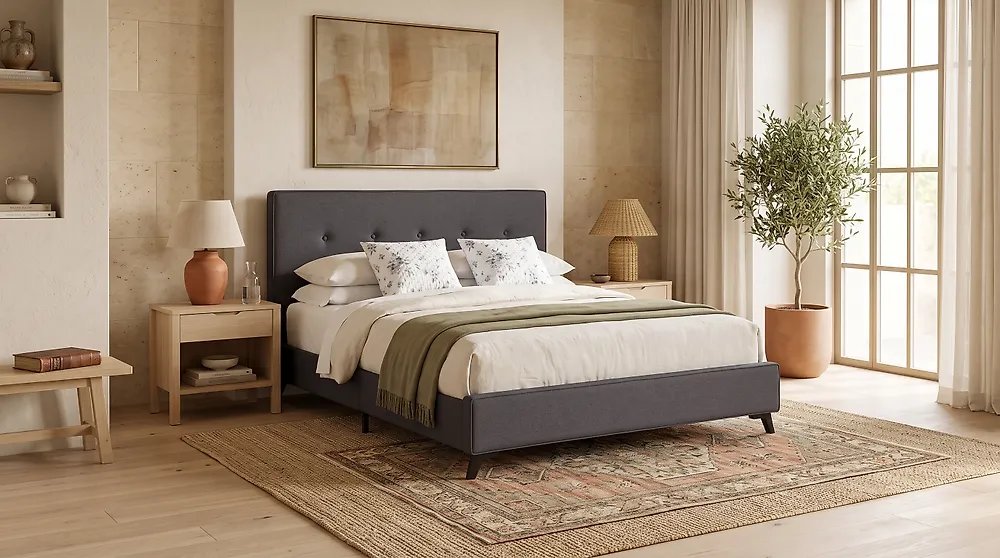 Bett mit Lattenrost Stoff AMBASSADOR 160 x 200 cm Dunkelgrau_1175067