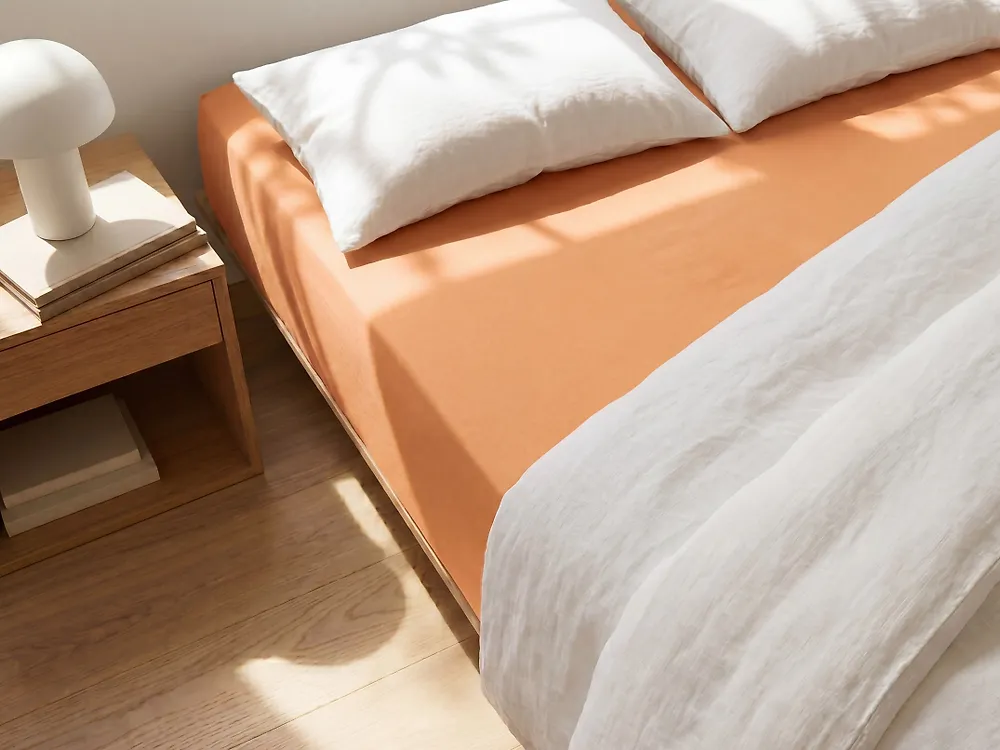 Fitted Sheet JANBU 180 x 200 cm Cotton Orange_1182321