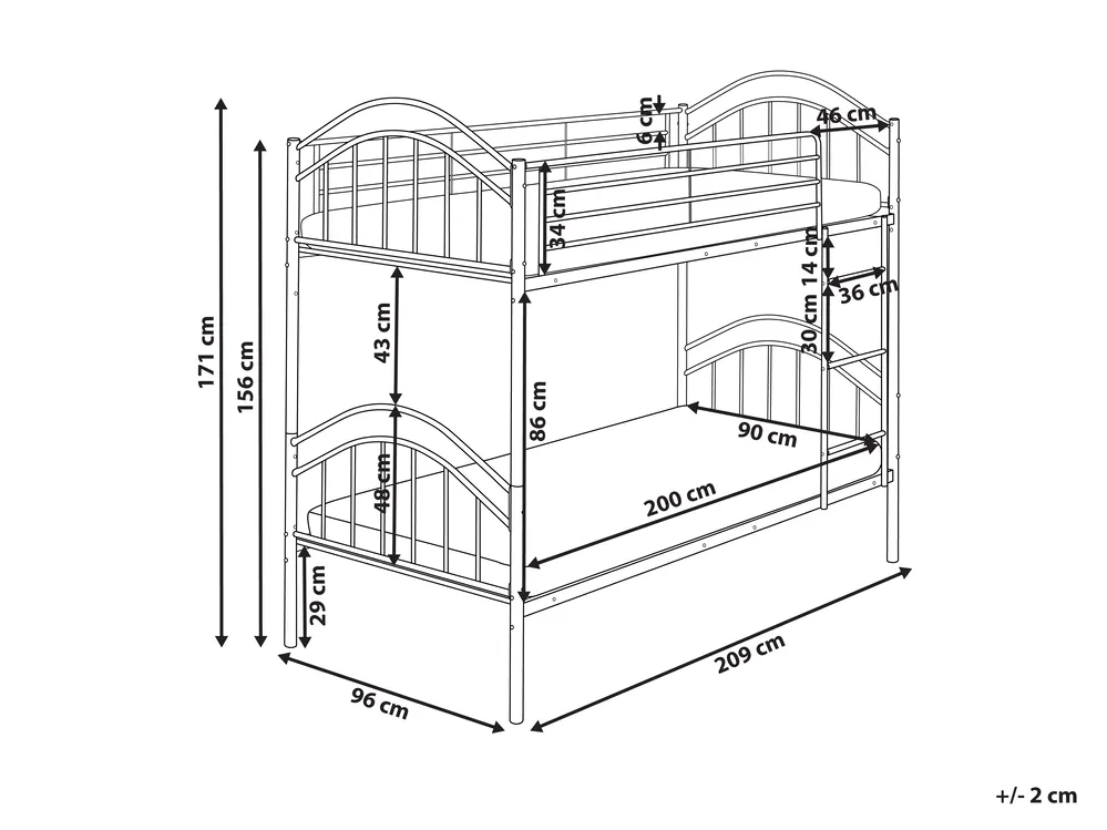 Hochbett Metall CHARTRES 90 x 200 cm Weiß_976849