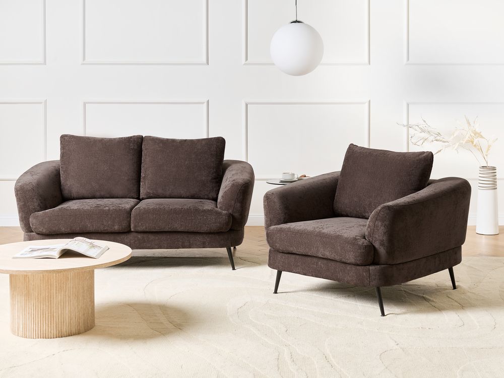 Living Room Set 3 Seater KJAER Chenille Dark Brown