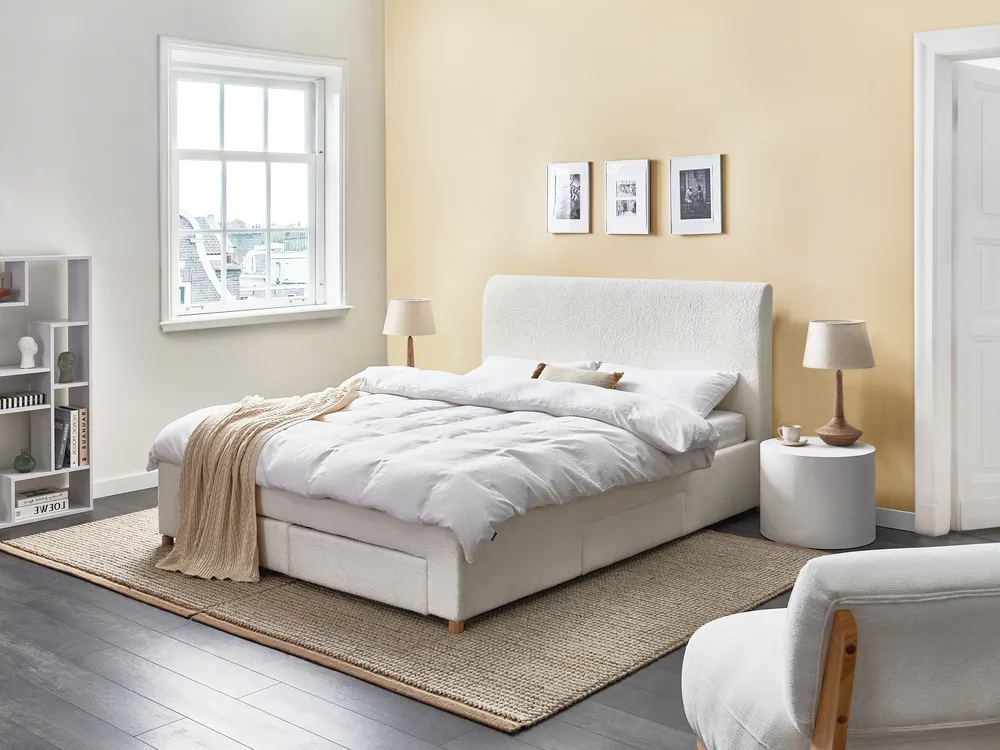 Bed with Storage Drawers SOUTRIN Boucle Off-White 160 x 200 cm (EU King Size)_993470