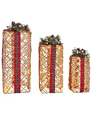 Weihnachtsdekoration 3er Set LED KAUSALA 65/55/45 cm Weihnachtsgeschenke Braun_1179596