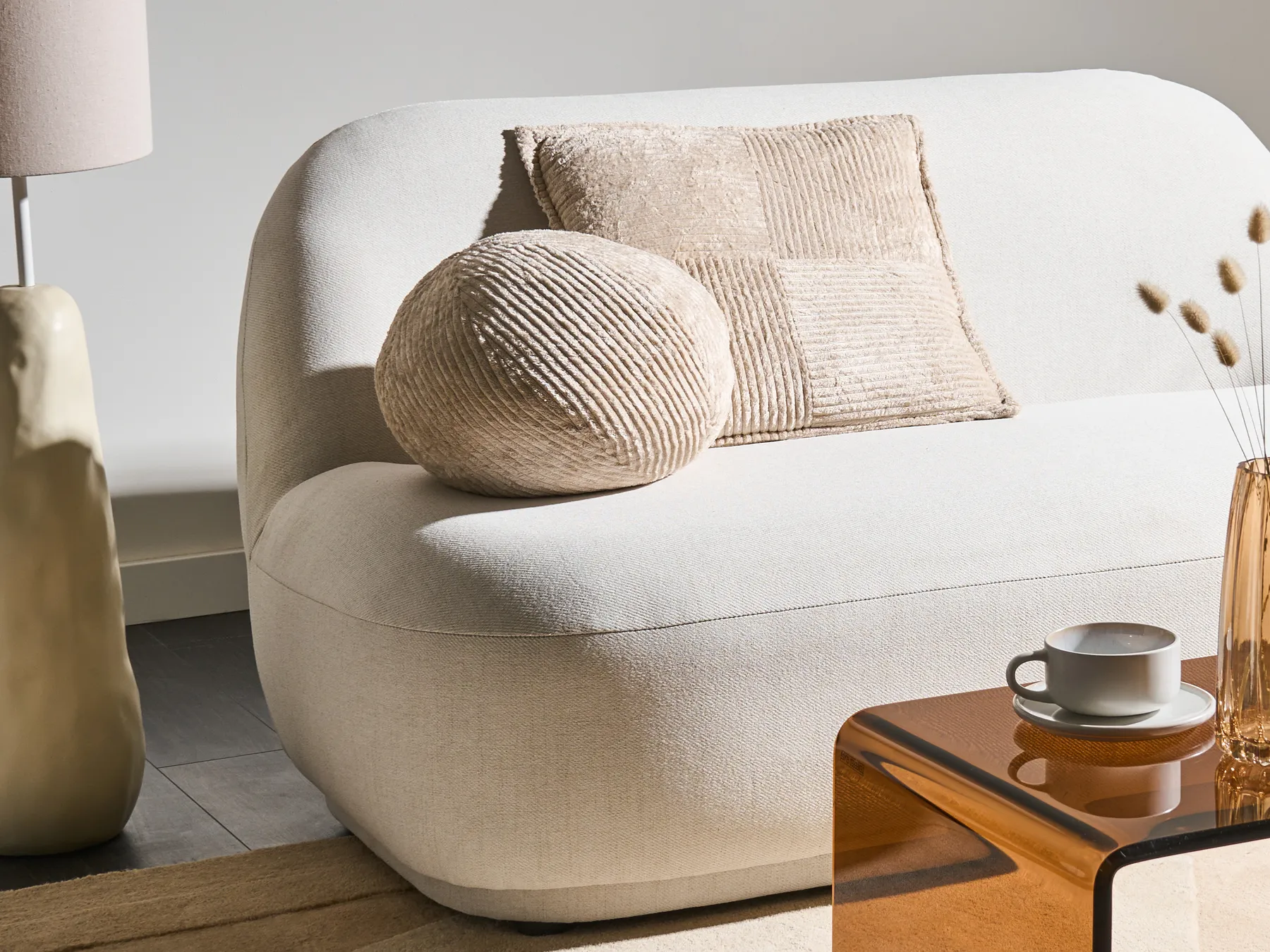 Set of 2 Decorative Cushions MARANTA 30 x 30 cm 45 x 45 cm Corduroy Light Beige Solid_1042313