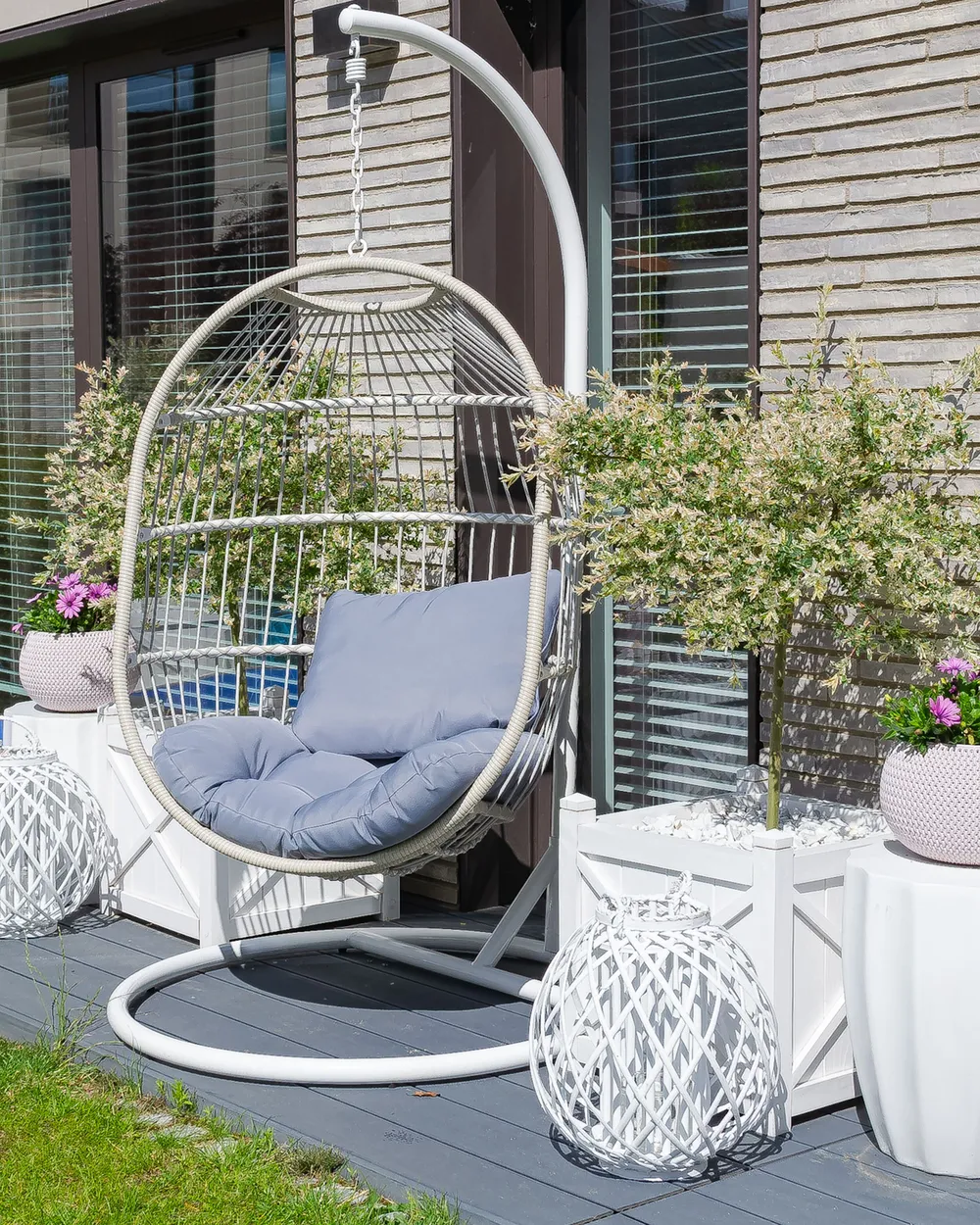 Hängesessel mit Gestell ALBA Polyrattan Weiß_827402