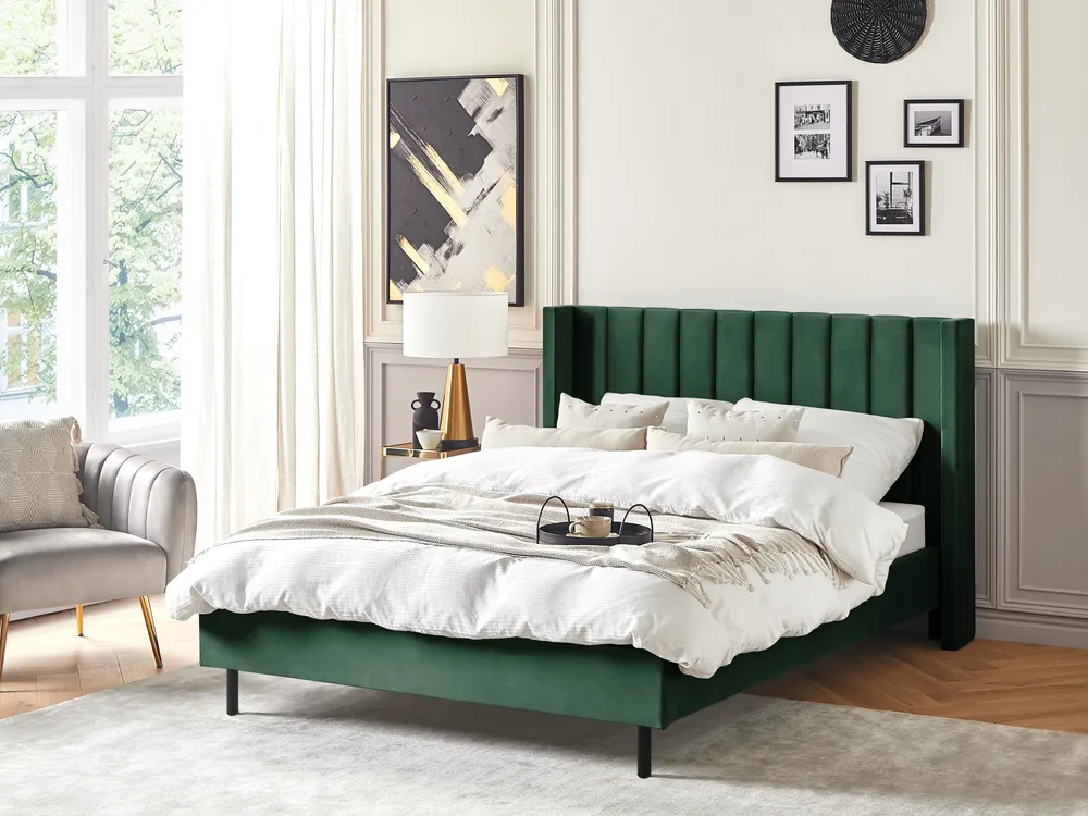 Bett mit Lattenrost Samtstoff VILLETTE 140 x 200 cm Dunkelgrün