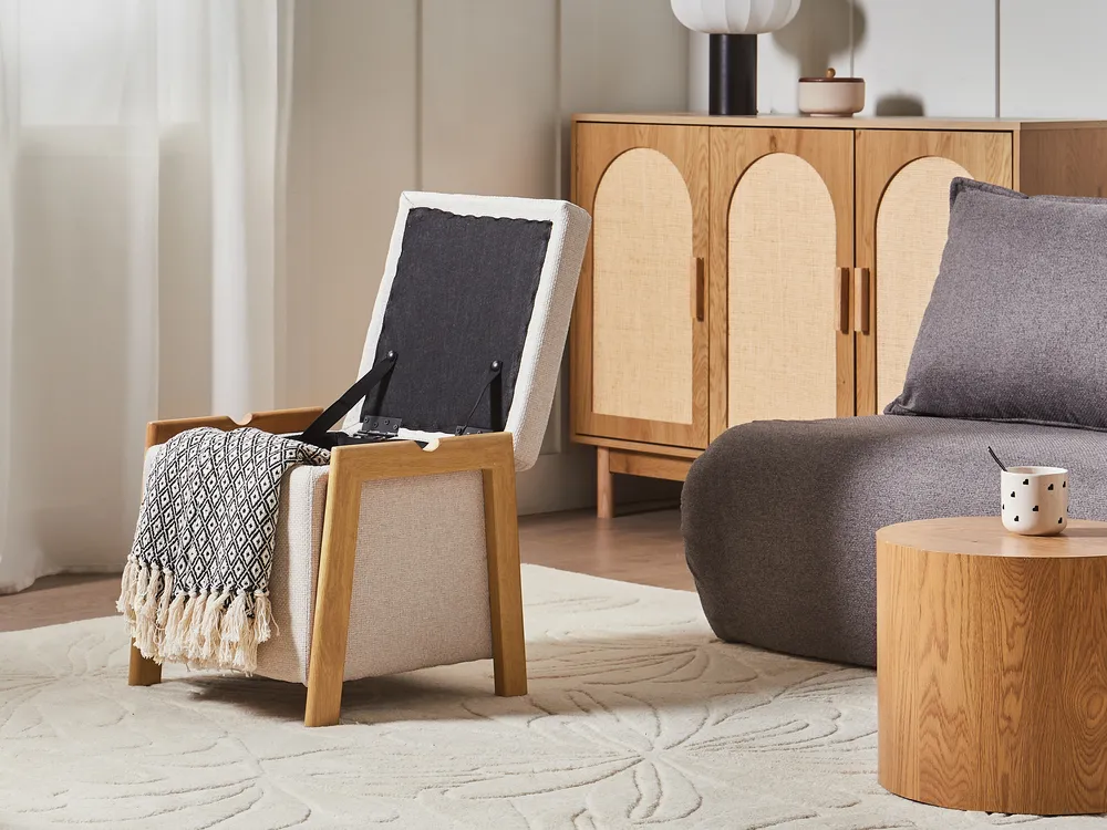 Pouf mit Stauraum EDLAND Stoff 45 cm Hellbeige_1040692