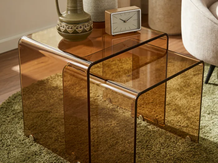 Beistelltisch 2er Set KENDALL Sicherheitsglas Braun_1047064