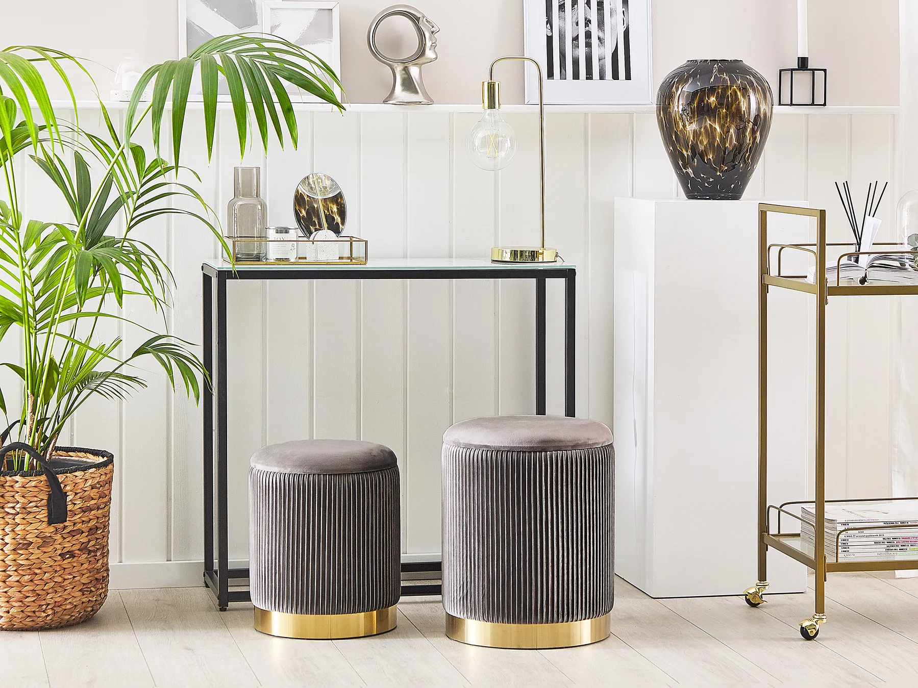 Pouf mit Stauraum 2er Set MIRAMAR Samtstoff Grau_772659