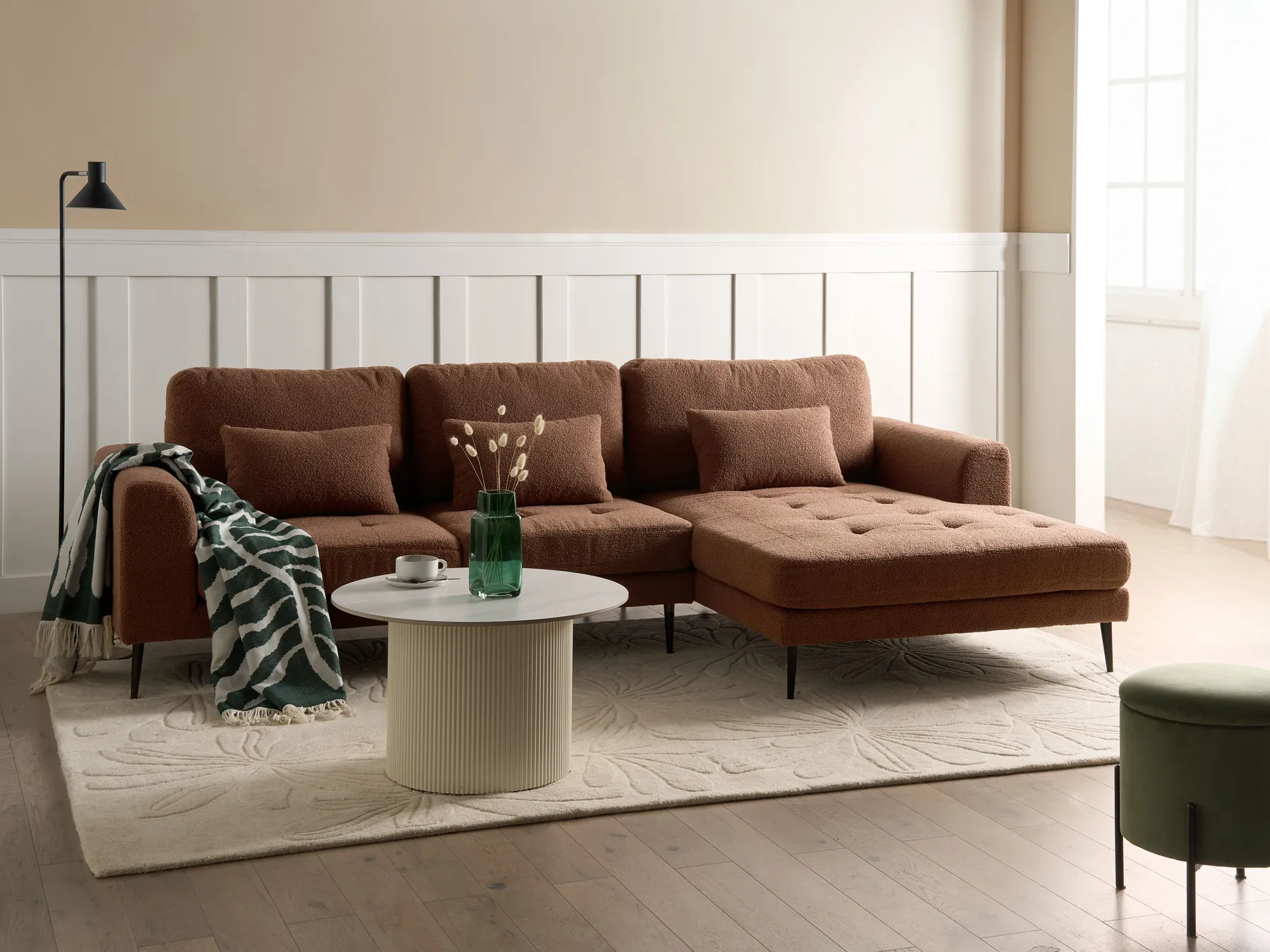 Corner Sofa 3 Seater FLAM Boucle Brown Left Hand_1034353