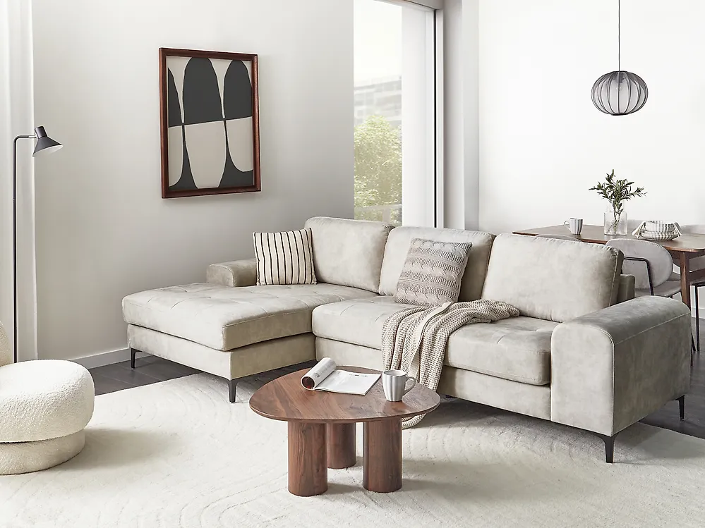 Ecksofa KIRUNA Samtstoff Hellbeige rechtsseitig_1176531