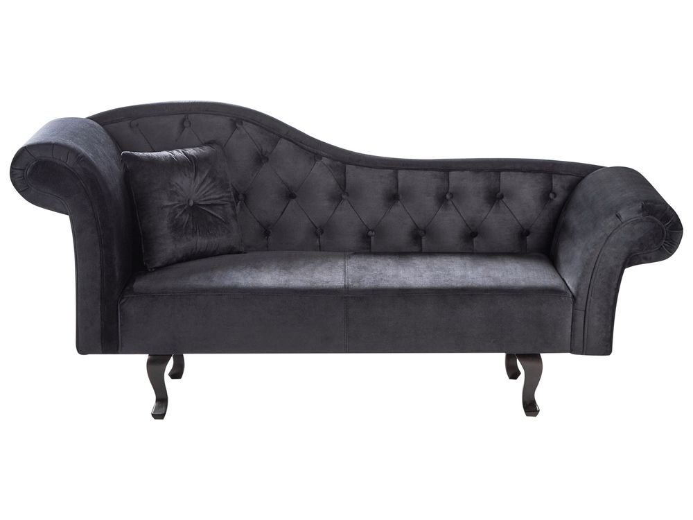 Linkszijdige chaise longue LATTES II met kussen Fluweel Zwart