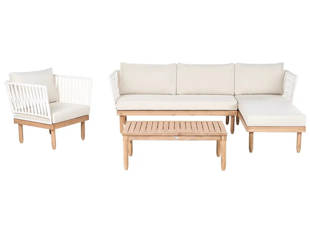 Lounge Set mit Tisch 4-Sitzer CREMONA Akazienholz Weiß linksseitig