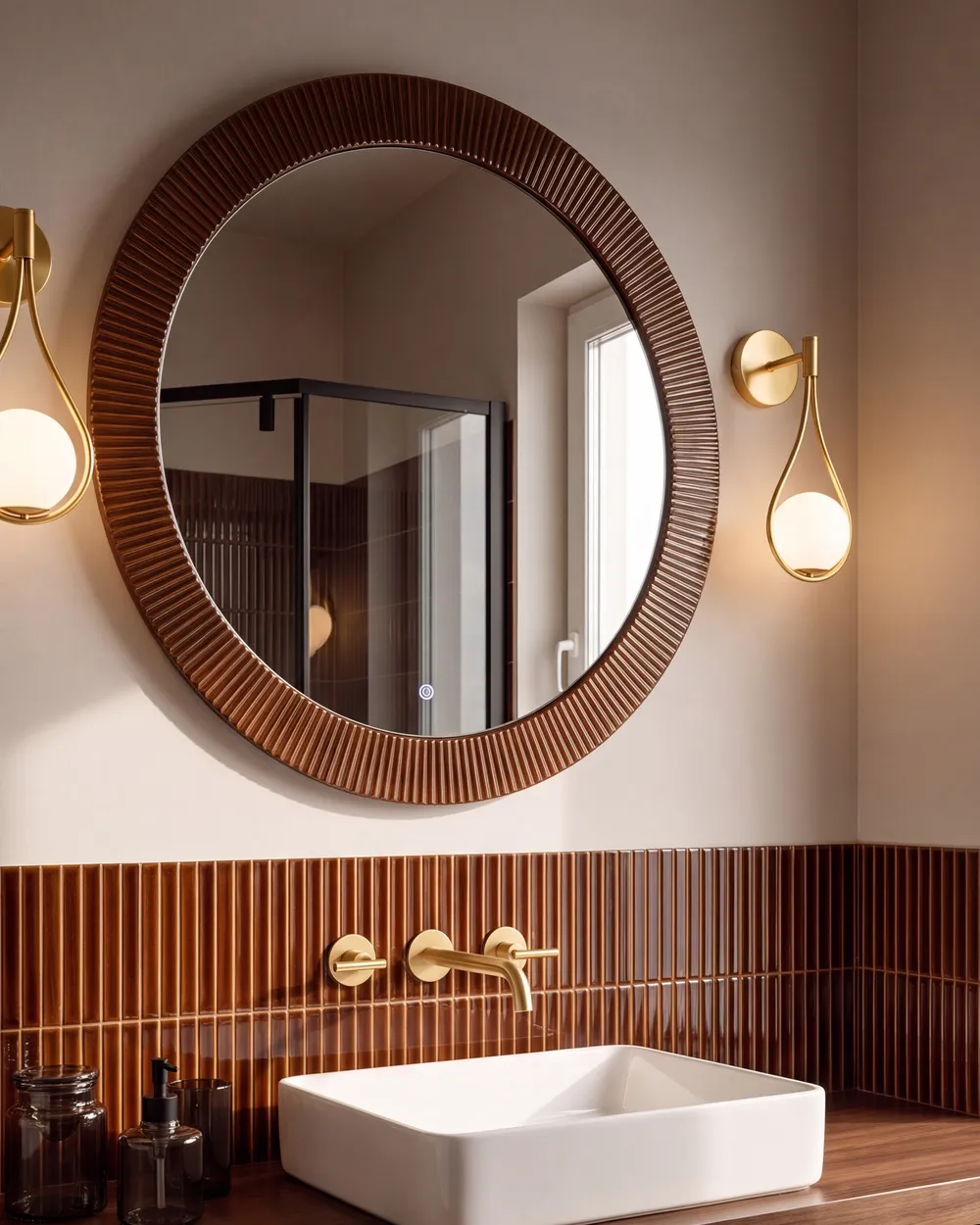 LED-Badezimmer-Spiegel BESBE 80 cm 80 cm Braun_1109480