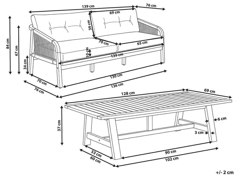 Gartensofa mit Tisch 2-Sitzer SUMBA Akazienholz Hellbraun_1088065