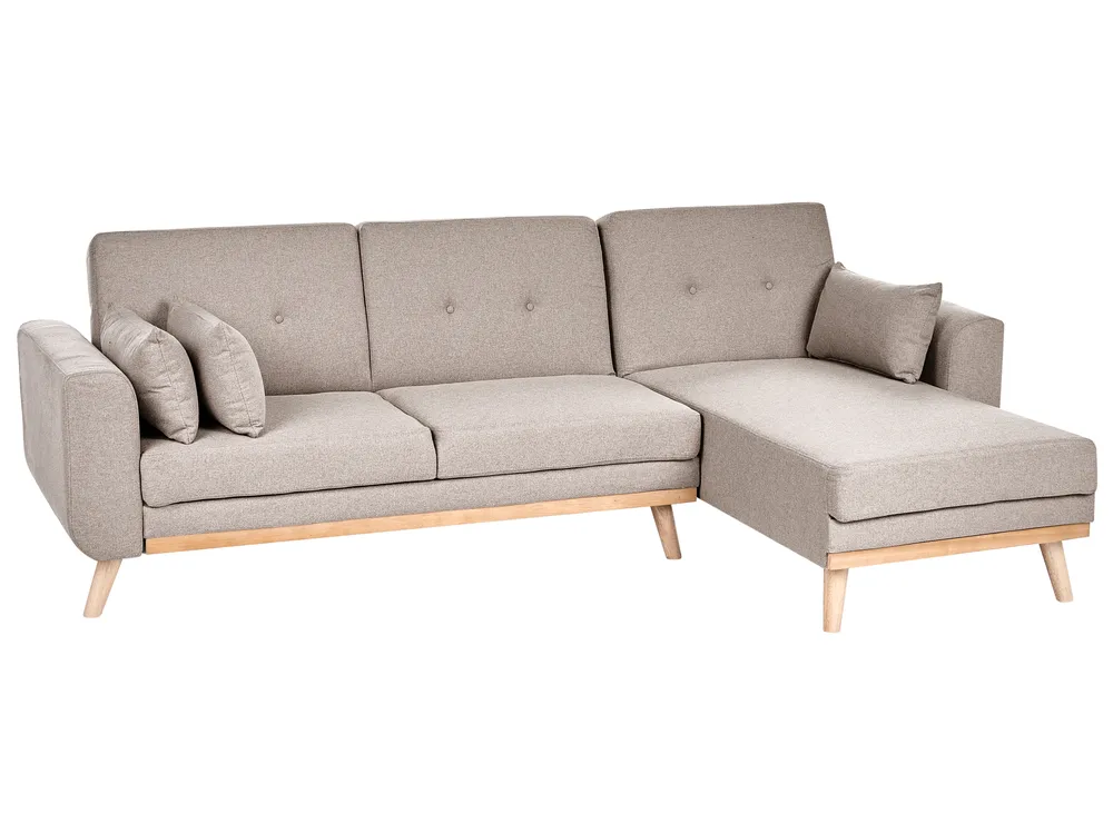 Corner Sofa Bed 3 Seater KAARINA Fabric Beige Left Hand_1095563