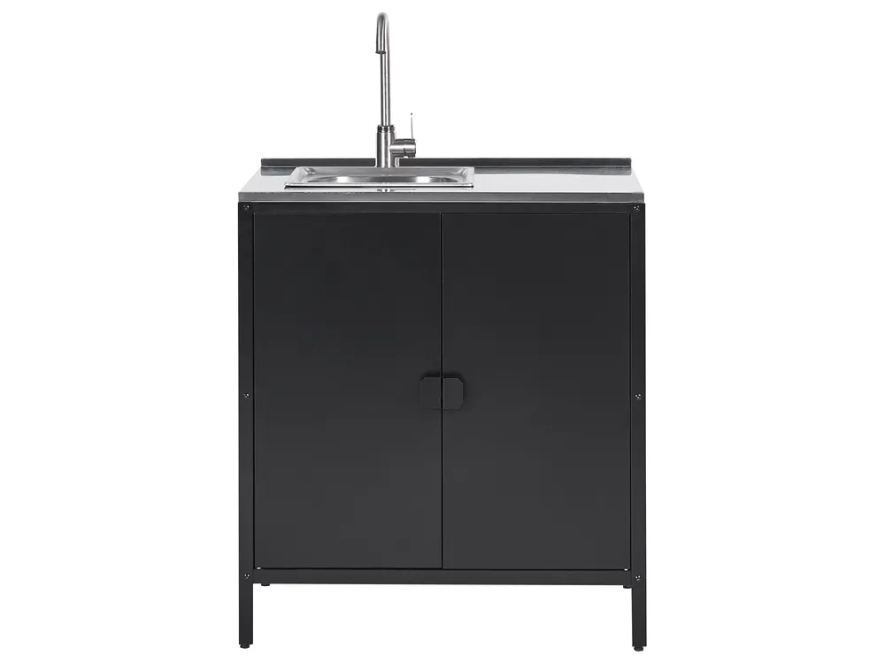 Outdoor Kitchen Cabinet with Sink VILAMA Black Metal_872456