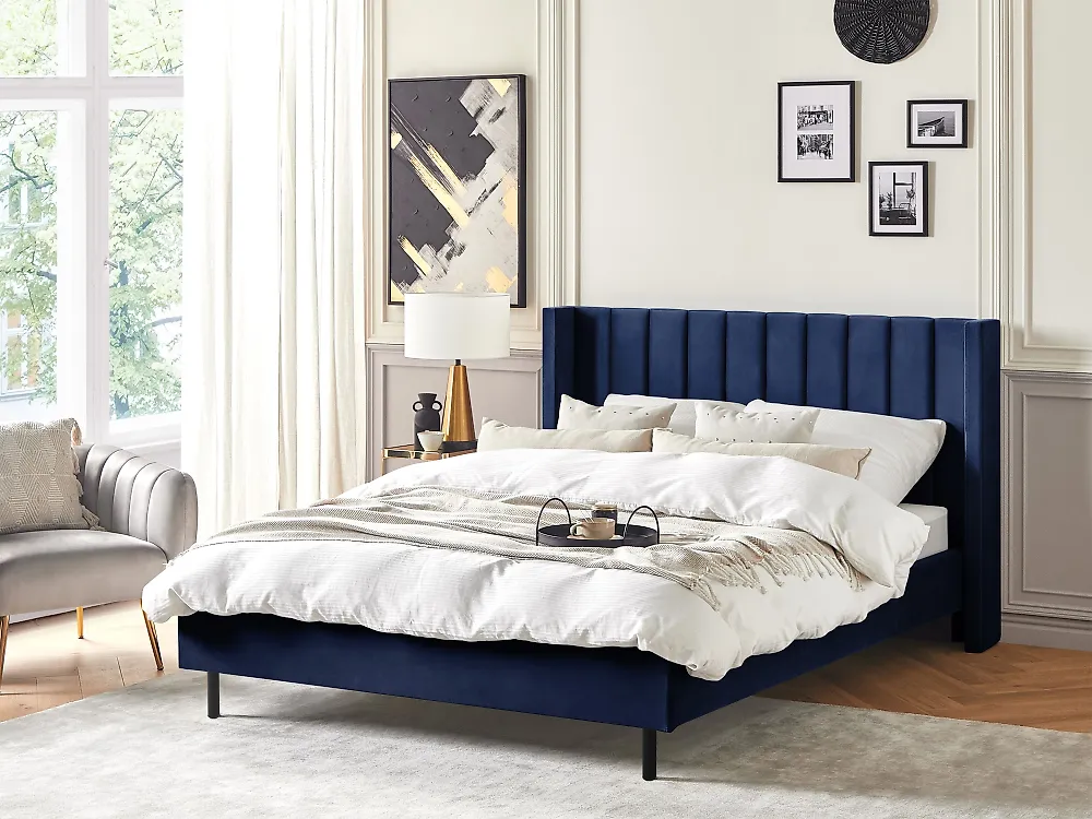 Bett mit Lattenrost Samtstoff VILLETTE 160 x 200 cm Marineblau_1172833