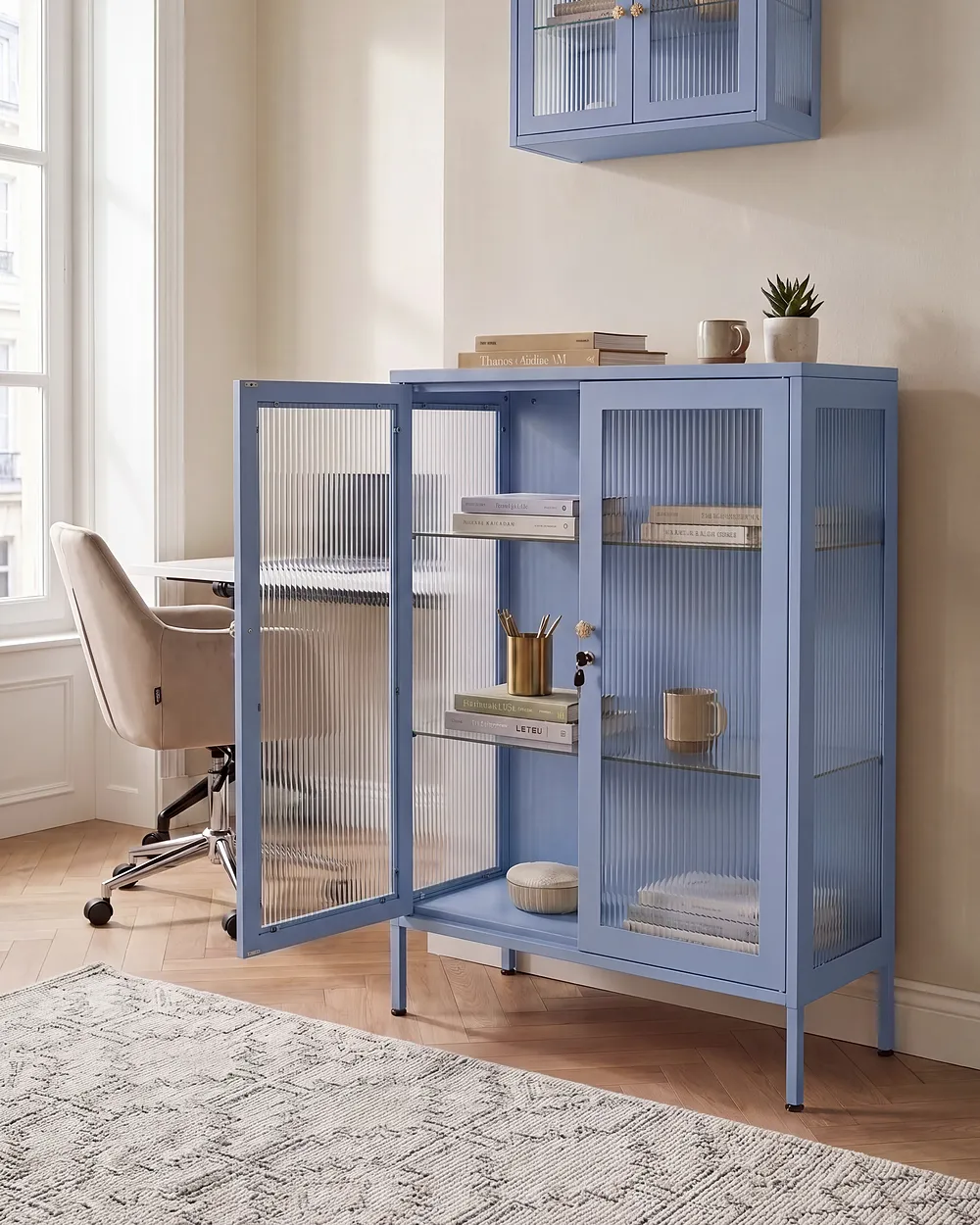 Vitrine mit Glastüren HARLYN  90 cm Metall Blau_1160847