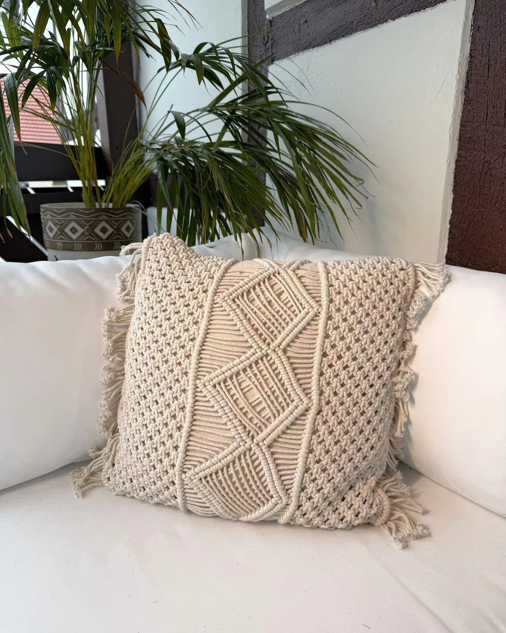 Set of 2 Decorative Cushions YORTAN 45 x 45 cm Cotton Light Beige Geometric Pattern_1018299