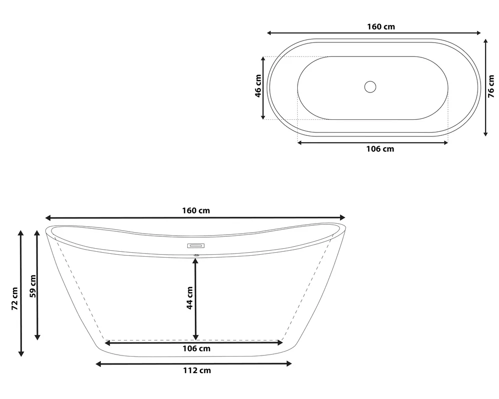 Freistehende Badewanne ANTIGUA 160 x 76 cm Schwarz_798085