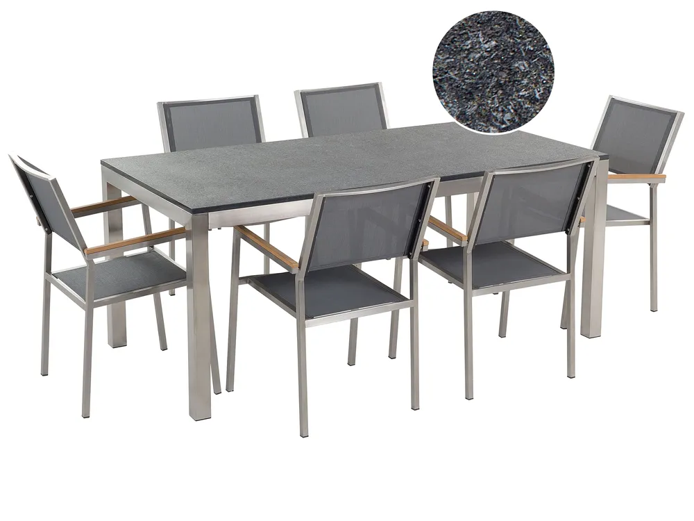Gartenmöbel Set 6-Sitzer GROSSETO Granit geflammt Schwarz / Grau