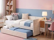 Ausziehbett Samtstoff CHAVONNE 90 x 200 cm Cremeweiß_1069375