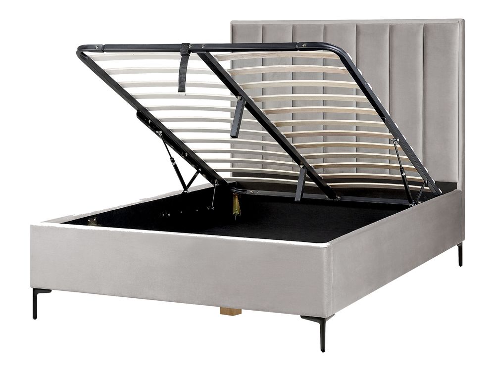 Bett mit Stauraum SEZANNE Samtstoff Hellgrau 140 x 200 cm