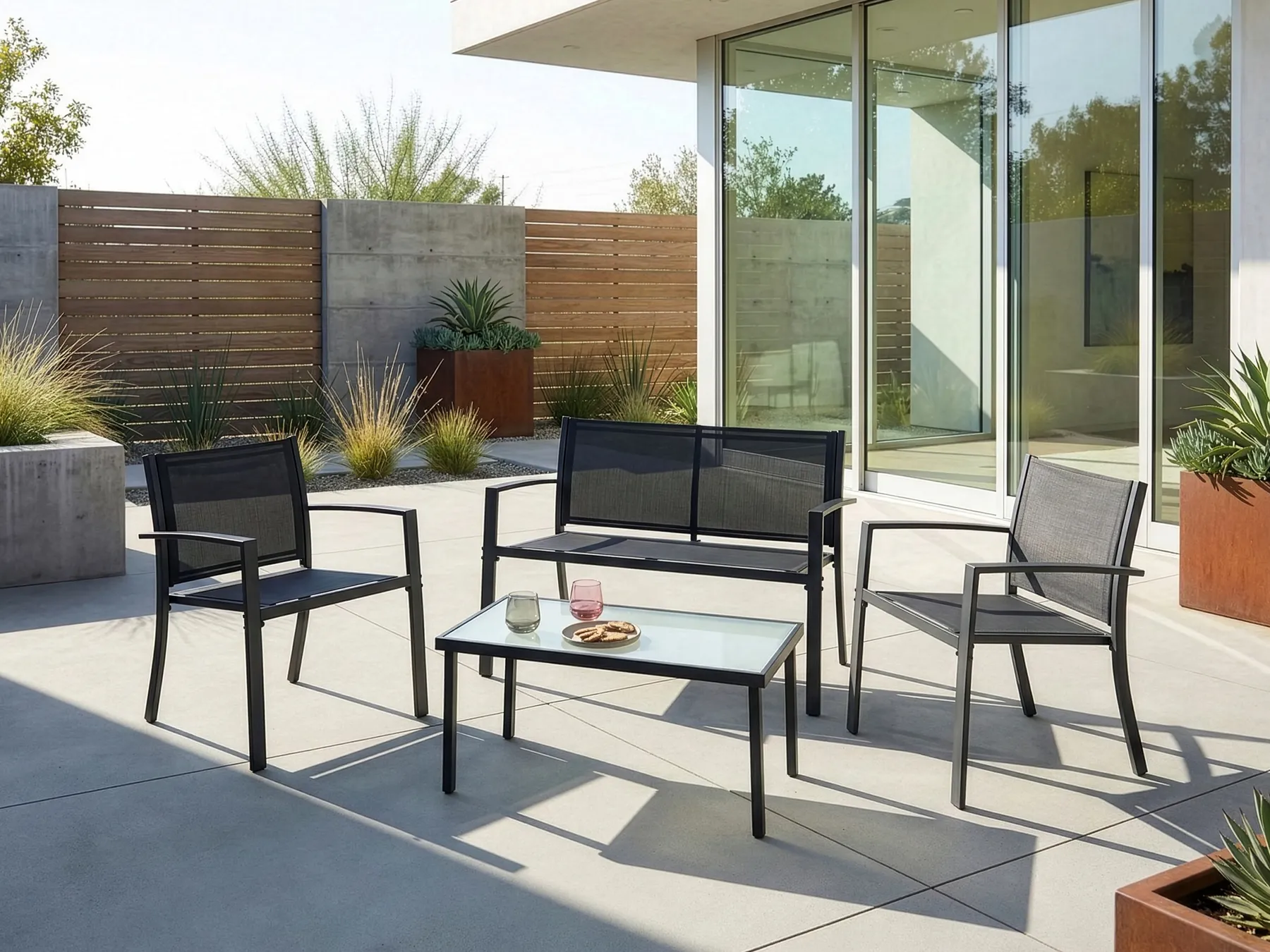 Lounge Set mit Tisch 4-Sitzer TAVOLETO Metall Dunkelgrau_1044886